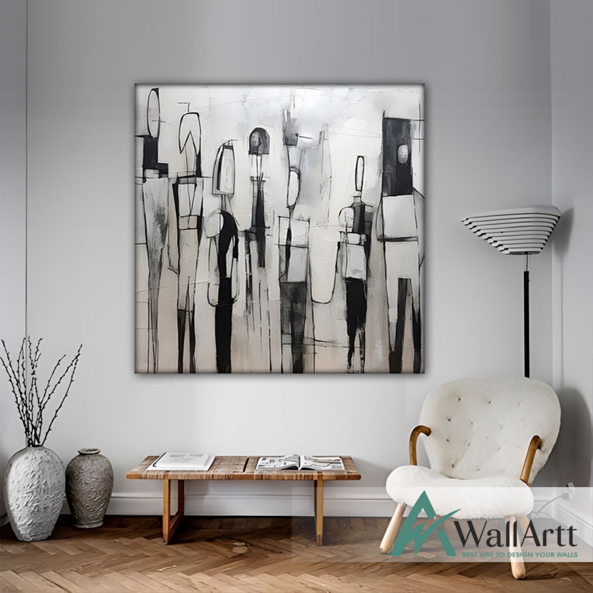 Abstract Crowd Textured Partial Oil Painting - Wall Art